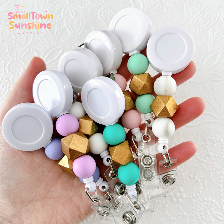 Pastel Beaded Retractable Badge Reels | INTERCHANGEABLE