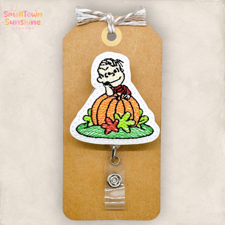 Boy with Giant Pumpkin Badge Topper