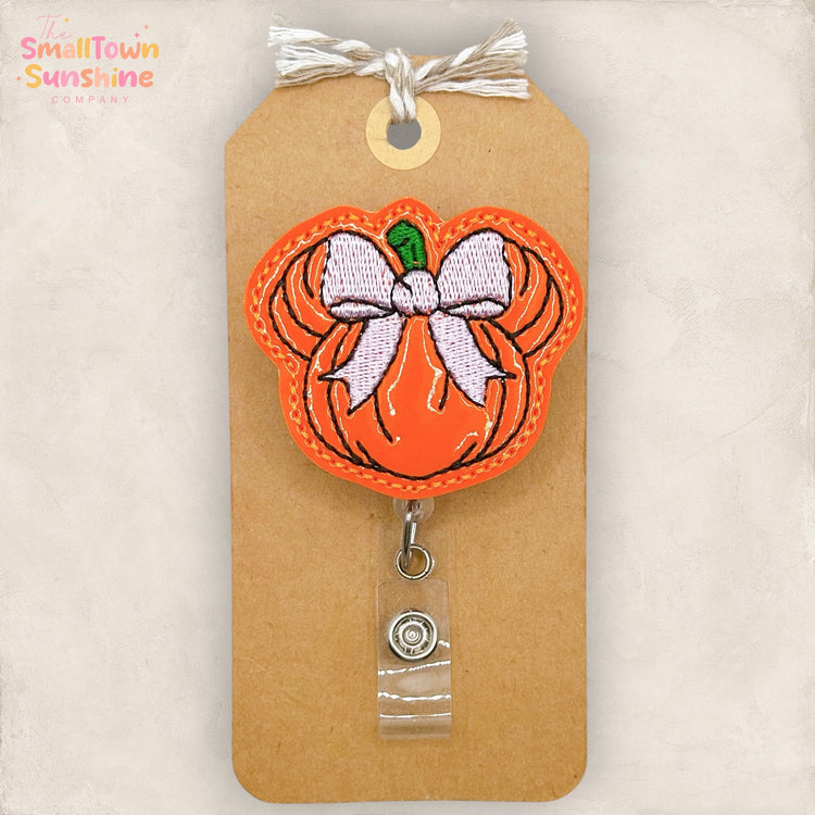 Miss Mouse Pumpkin with Bow Badge Topper
