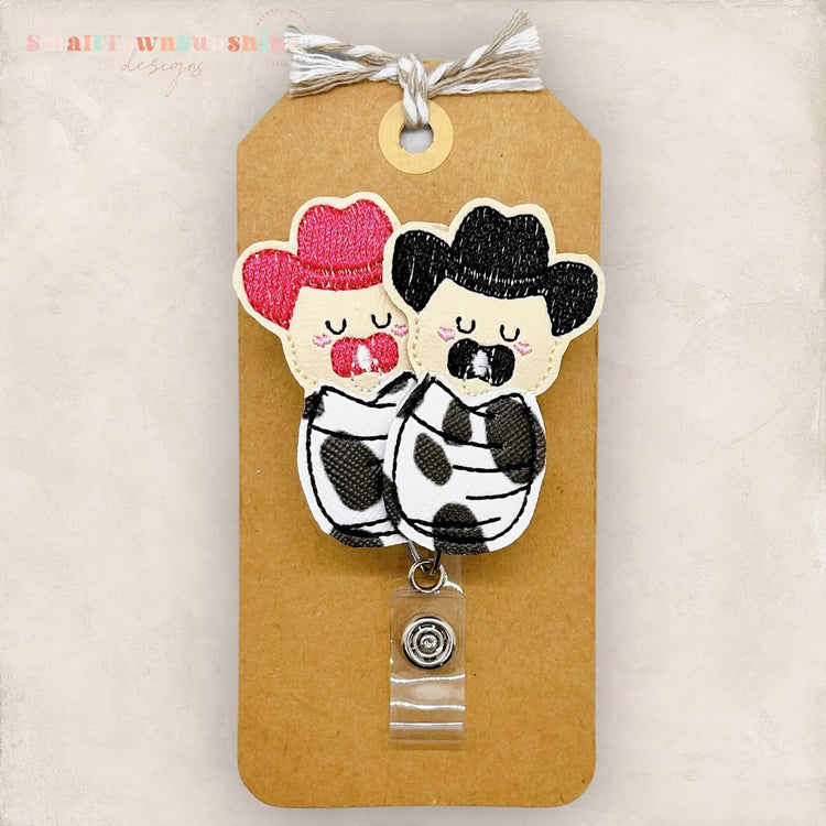 Western Cow Print Swaddled Babies Badge Topper