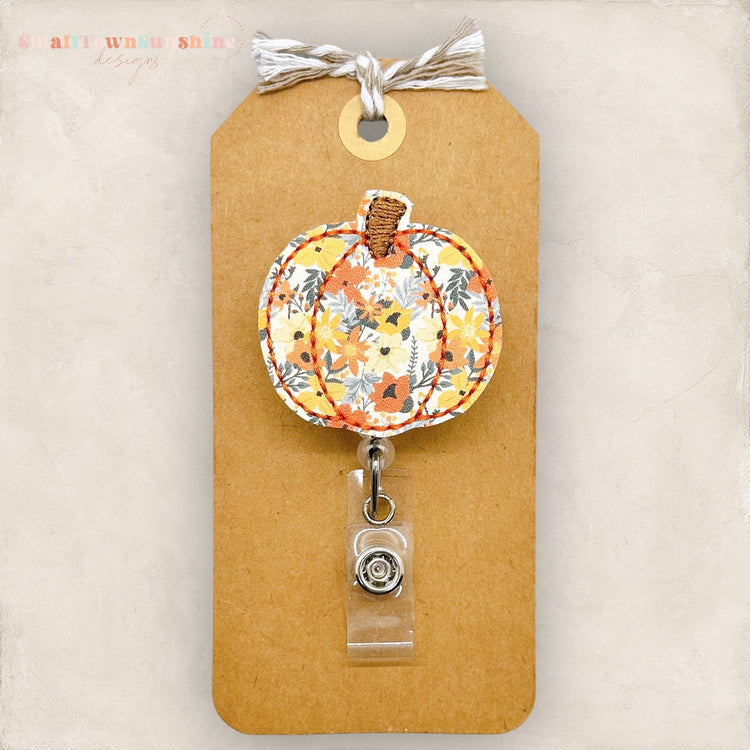 Orange & Yellow Floral Pumpkin Badge Topper