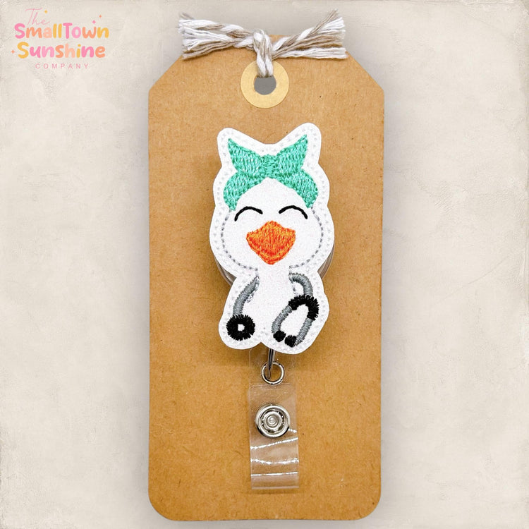 Silly Goose Nurse Badge Reel, Cute RN Badge Reel, Vet Assistant Name Tag, Nurse Badge Clip, School Lanyard, Retractable ID Holder | GLITTER