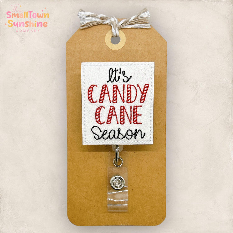 Itβs Candy Cane Season Badge Reel, Christmas Badge Reel, Nurse Badge Clip, Teacher Lanyard, Coworker Gift, Retractable ID Holder | GLITTER