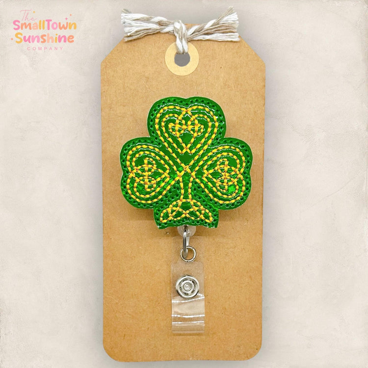 Celtic Shamrock Retractable Badge Reel: St Patrickβs Day ID Holder, Name Tag, Topper, Coworker Gift, Lanyard, MRI Safe, Heavy Duty Options