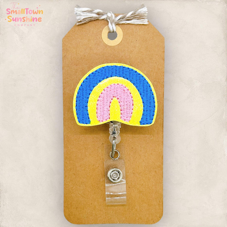 Marshmallow Rainbow Retractable Badge Reel: St Patrickβs ID Holder, Name Tag, Topper, Coworker Gift, Lanyard, MRI Safe, Heavy Duty Options