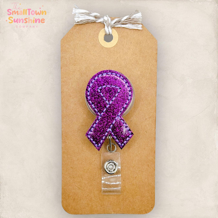 Epilepsy Ribbon Retractable Badge Reel: Alzheimerβs ID Holder, Name Tag, Topper, Coworker Gift, MRI Safe, Heavy Duty Options | GLITTER