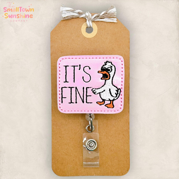 Itβs Fine Retractable Badge Reel: Silly Goose ID Holder, Name Tag, Swappable Topper, Coworker Gift, Lanyard, MRI Safe, Heavy Duty Options