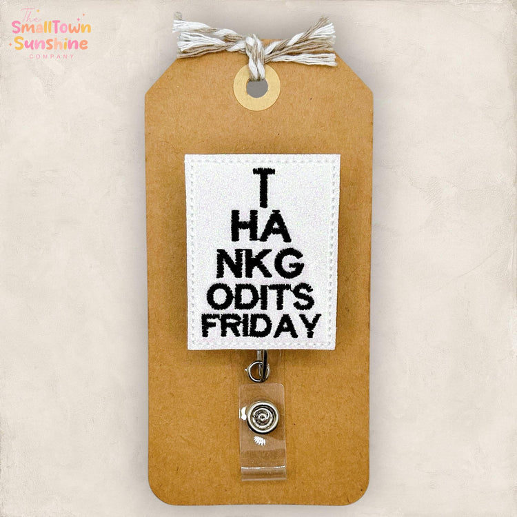 Thank God Itβs Friday Retractable Badge Reel: Eye Chart ID Holder, Name Tag, Topper, Coworker Gift, Lanyard, MRI Safe, Heavy Duty | GLITTER
