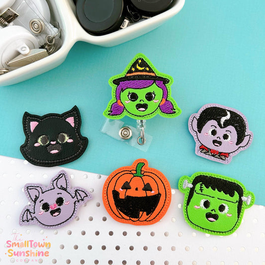 Little Halloween Friends Retractable Badge Reel Collection: ID Holder, Topper, Coworker Gift, Name Tag, Lanyard, MRI Safe, Heavy-Duty Option