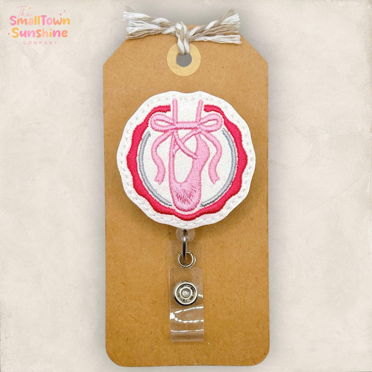 Ballet Slipper Retractable Badge Reel: Dancer ID Holder, Name Tag, Swappable Topper, Coworker Gift, Lanyard, MRI Safe, Heavy Duty | GLITTER