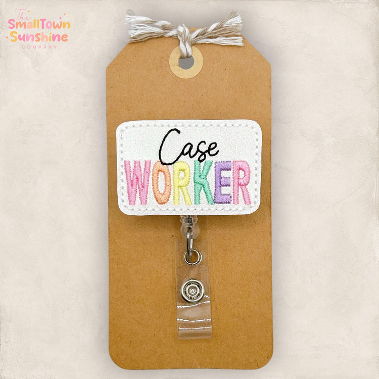 Case Worker Retractable Badge Reel: Social Services ID Holder, Name Tag, Topper, Coworker Gift, Lanyard, MRI Safe, Heavy Duty | GLITTER