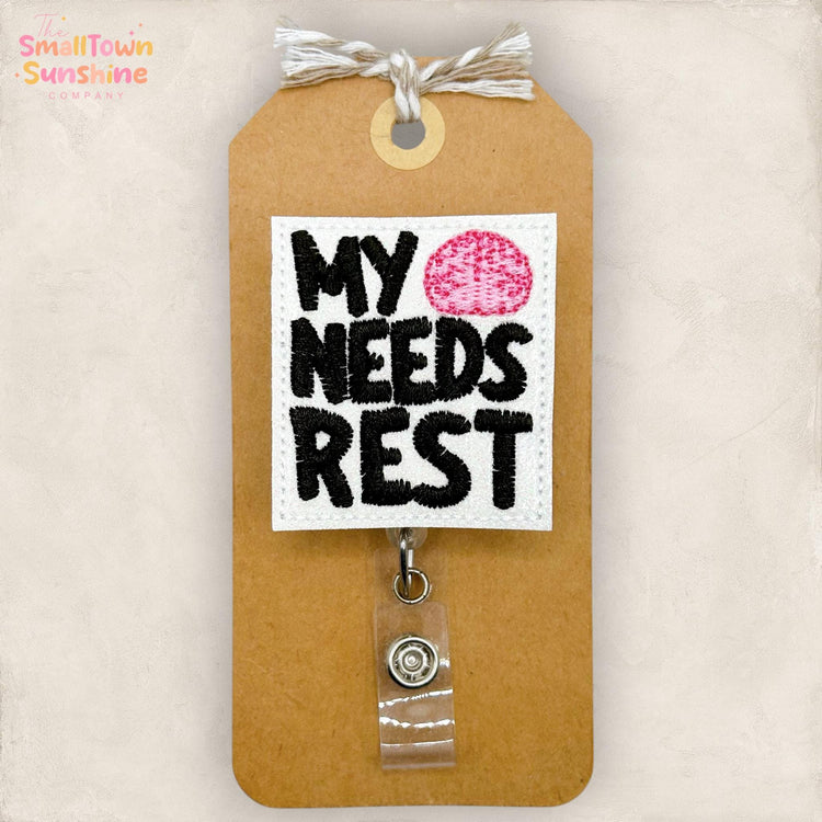 My Brain Needs Rest Retractable Badge Reel: ADHD ID Holder, Name Tag, Swappable Topper, Coworker Gift, Lanyard, MRI Safe, Heavy Duty Options