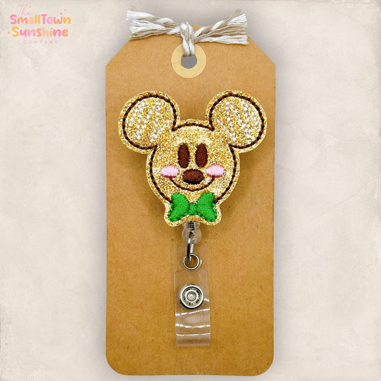 Christmas Gingerbread Retractable Badge Reel: ID Holder, Name Tag, Swappable Topper, Coworker Gift, Lanyard, MRI Safe, Heavy Duty | GLITTER