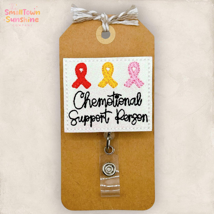 Chemo Support Person Retractable Badge Reel: Cancer ID Holder, Name Tag, Topper, Coworker Gift, Lanyard, MRI Safe Options | GLITTER