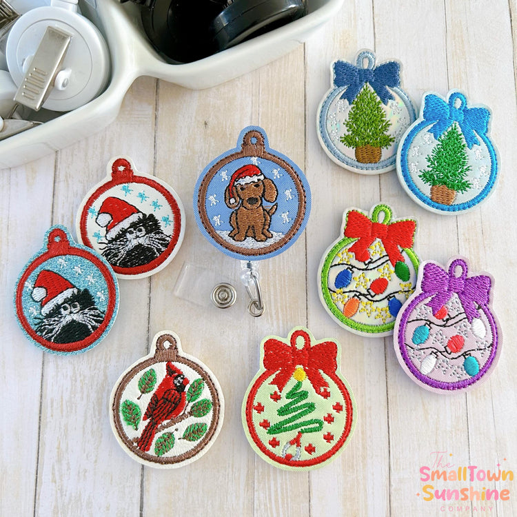 Christmas Ornament Retractable Badge Reels: Winter ID Holder, Swappable Topper, Coworker Gift, Name Tag, Lanyard, MRI Safe, Heavy Duty Clip