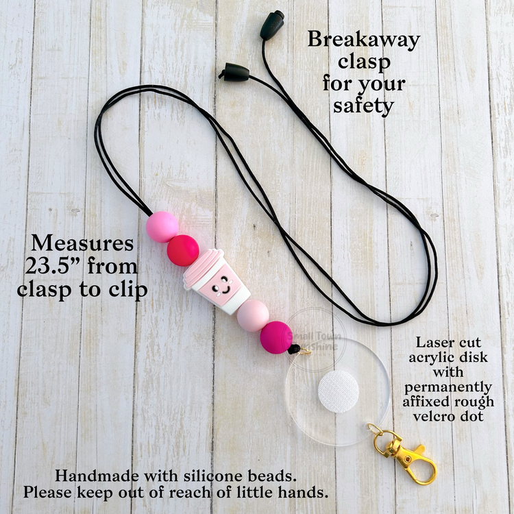 Beaded Lanyard for Removable Badge Toppers | PINK COFFEE