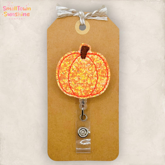 Glitter Orange Pumpkin Badge Topper