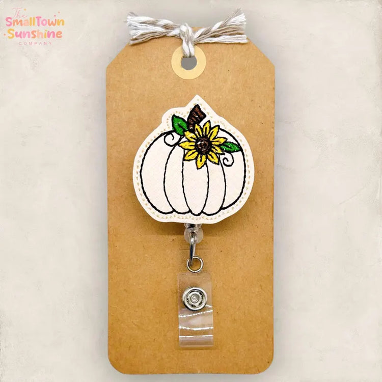 Ivory Pumpkin with Sunflower Badge Topper