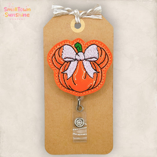 Miss Mouse Pumpkin with Bow Badge Topper