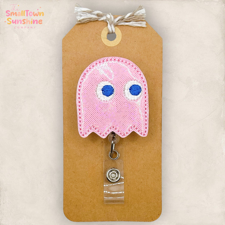 Pink Video Game Ghost Badge Topper
