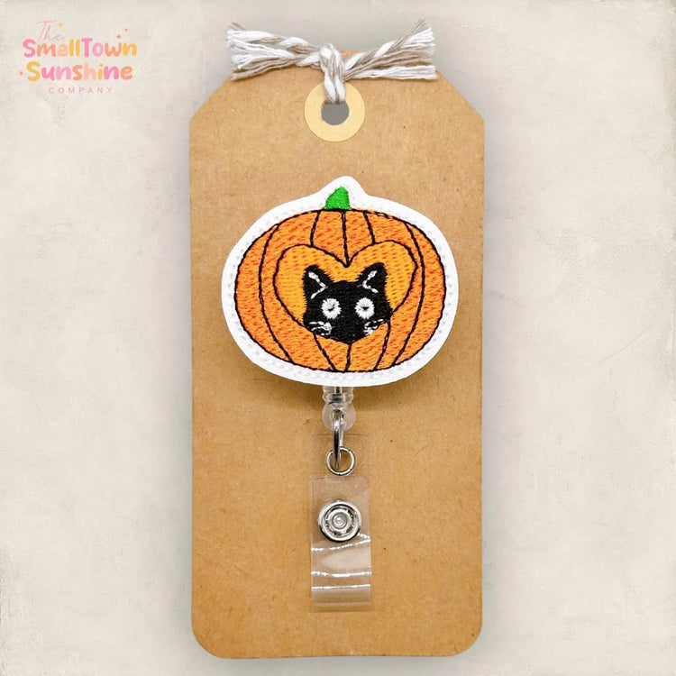 Black Cat Pumpkin Badge Topper