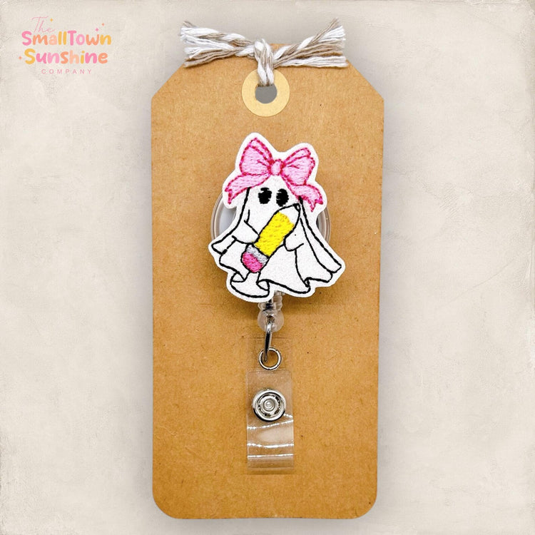 Pencil Ghost with Bow Badge Topper