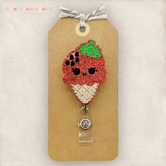 Strawberry Ice Cream Cone Badge Topper