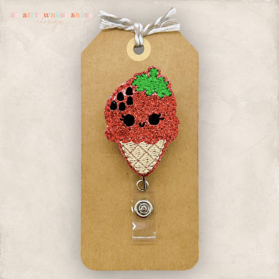 Strawberry Ice Cream Cone Badge Topper