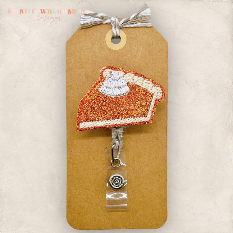 Pumpkin Pie Badge Reel, Thanksgiving Badge Reel, Nurse Badge, Teacher Lanyard, Badge Buddy, Coworker Gift, Retractable ID Holder | GLITTER