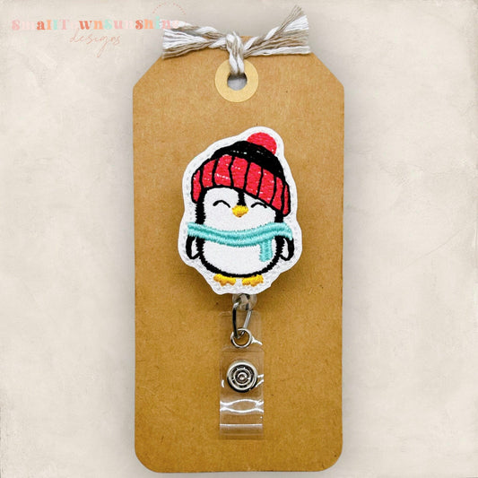 Winter Penguin Girl Badge Topper