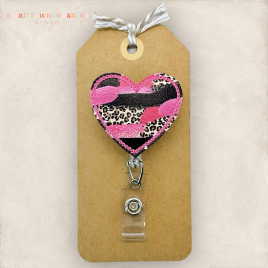 Pink Leopard Heart Badge Topper