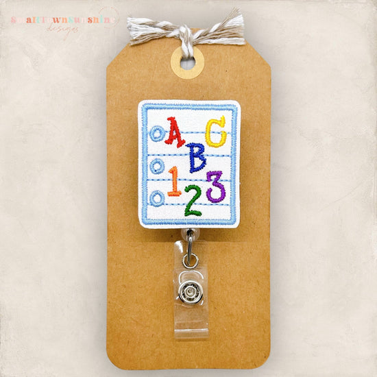 cute teacher badge reel, abc's and 123's