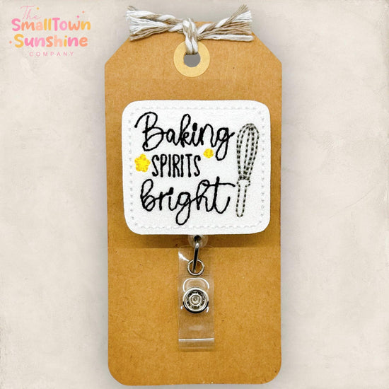embroidered baking spirits bright with a whisk badge reel topper