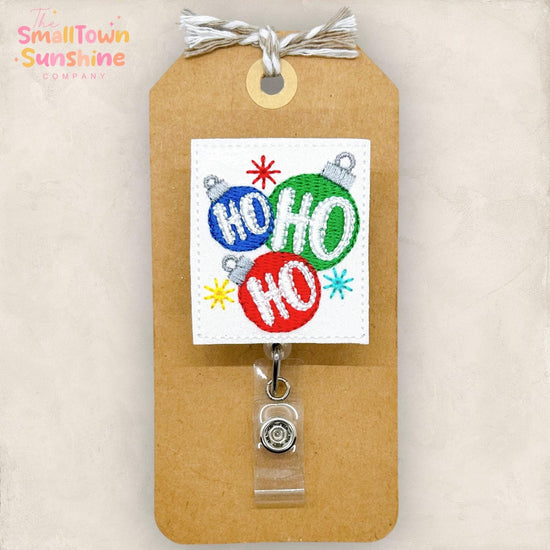 Ho Ho Ho Badge Reel, Christmas Ornament Badge Reel, Nurse Badge Clip, Teacher Lanyard, Coworker Gift, Retractable ID Holder | GLITTER