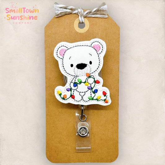 embroidered polar bear with christmas lights
