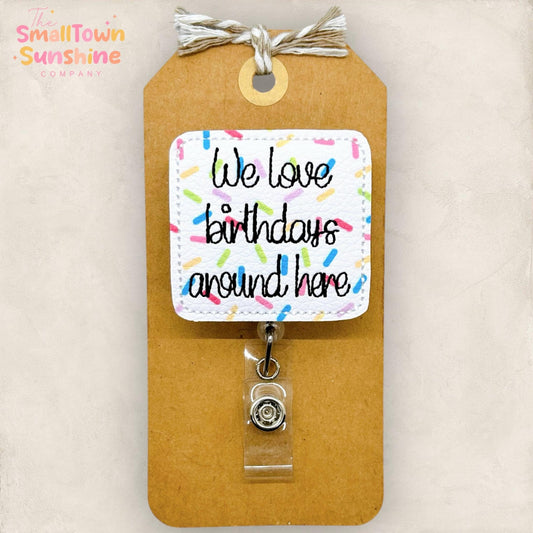 birthday badge reel topper embroidered on confetti vinyl