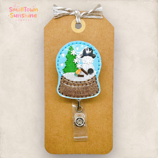 Melting Snowman Snow Globe Shaker Badge Topper