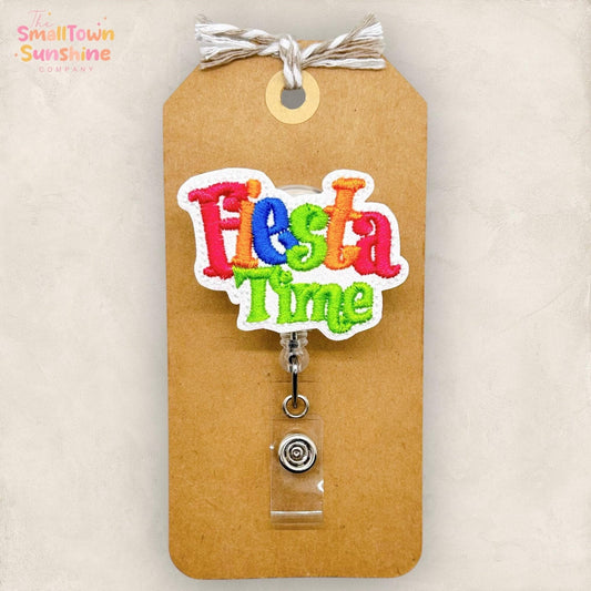 Fiesta Time Badge Reel, Cinco De Mayo Badge, Nurse Badge Clip, Teacher Lanyard, Coworker Gift, Name Tag, Retractable ID Holder | GLITTER