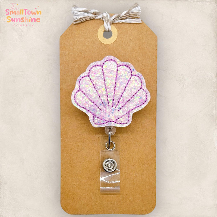 Light Pink Glitter Seashell Badge Topper