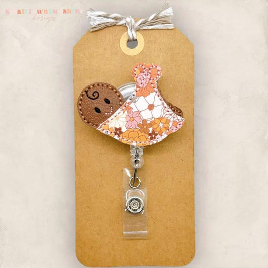Retro Floral Swaddled Baby Badge Topper
