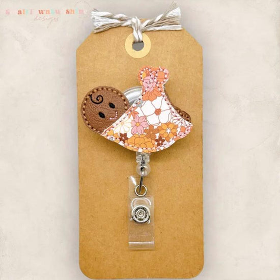 Retro Floral Swaddled Baby Badge Topper
