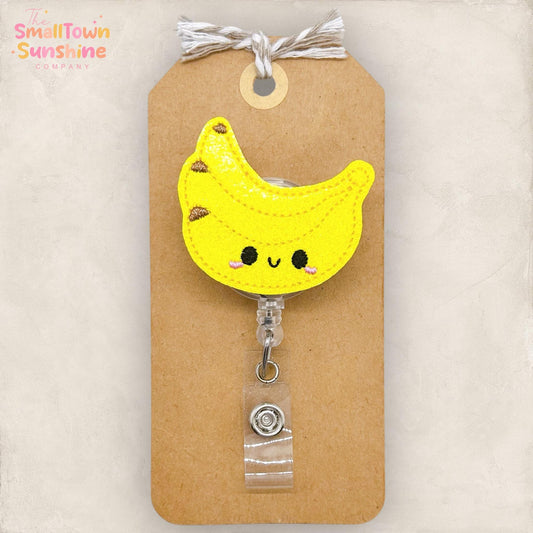 Banana Badge Reel, Fruit Badge Reel, Produce Name Tag, Nurse Badge Clip, Teacher Lanyard, Coworker Gift, Retractable ID Holder | GLITTER