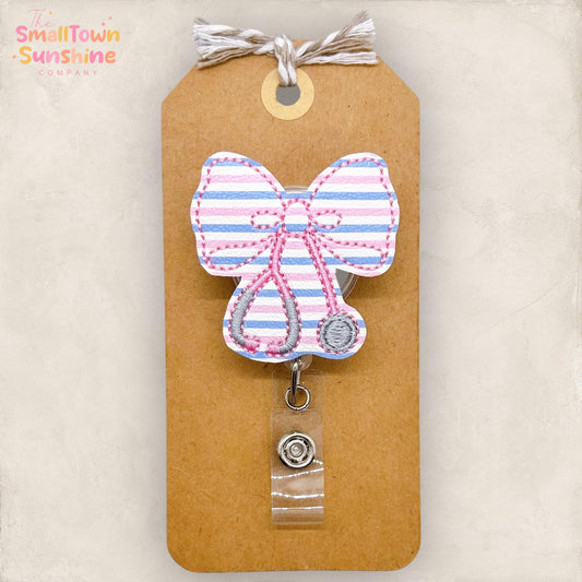 Coquette Stethoscope Bow Badge Reel, Nurse Badge Reel, Hospital Lanyard, RN Badge Clip, Coworker Gift, Badge Buddy, Retractable ID Holder