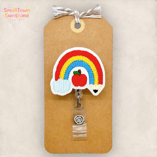 Pencil Rainbow Badge Reel, School Badge Reel, Nurse Badge Clip, Teacher Lanyard, Coworker Gift, Name Tag, Retractable ID Holder | GLITTER