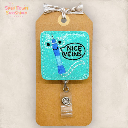 Nice Veins Badge Reel, Nurse Badge Clip, Phlebotomist Name Tag, IV Therapy, Hospital Lanyard, Coworker Gift, Retractable ID Holder | GLITTER