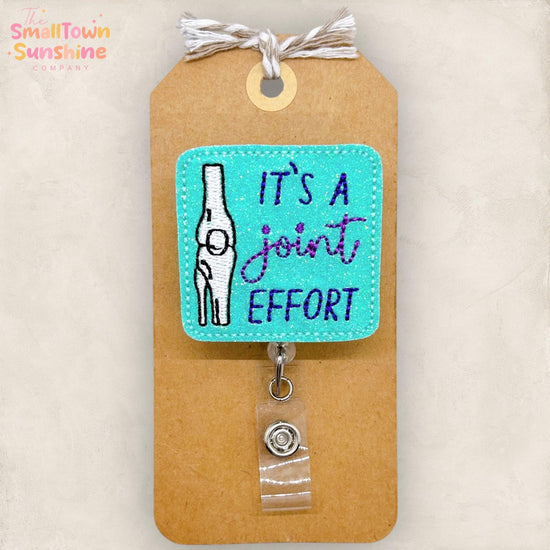 It’s a Joint Effort Badge Reel, Physical Therapy Badge Clip, Orthopedic Lanyard, Name Tag, Coworker Gift, Retractable ID Holder | GLITTER