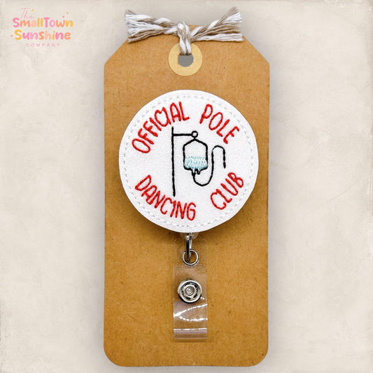 Pole Dancing Club Badge Reel, IV Therapy Name Tag, Oncology Badge Clip, Chemo Lanyard, Coworker Gift, Retractable ID Holder | GLITTER