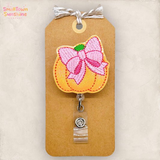 Coquette Bow Pumpkin Badge Reel, Halloween Badge Reel, Nurse Badge Clip, Teacher Lanyard, Coworker Gift, Badge Buddy, Retractable ID Holder
