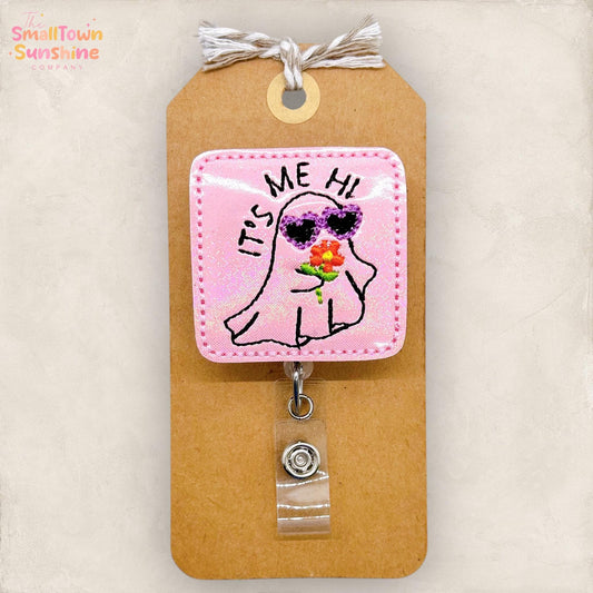 It’s Me Hi Ghost Badge Reel, Pink Halloween Badge Reel, Nurse Badge Clip, Teacher Lanyard, Coworker Gift, Name Tag, Retractable ID Holder