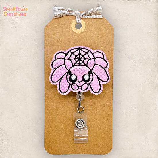 Pink Spider Badge Reel, Halloween Badge Reel, Nurse Badge Clip, Teacher Lanyard, Coworker Gift, RN Name Tag, Retractable ID Holder